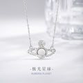 Saturn Sterling Silver 925 Chalcedony Necklace Female Niche Design Light Luxury Star Clavicle Chain Ins Style Cross Pendant