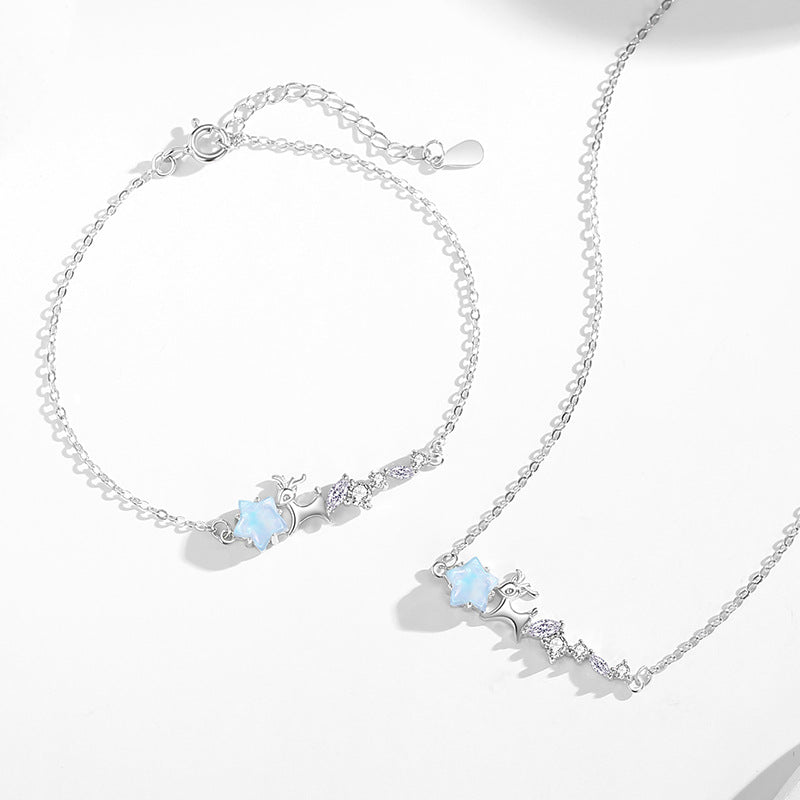 Yilu You Sterling Silver 925 Bracelet Women's Fashion All-Match Star Glass Stone Bracelet Christmas Elk Bracelet