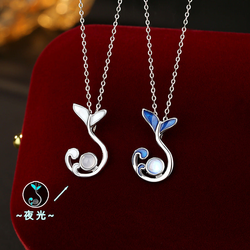 You Are S925 Sterling Silver Necklace for the Rest of Your Life Niche Design Sense Moonstone White Agate Enamel Craft Luminous Clavicle Chain