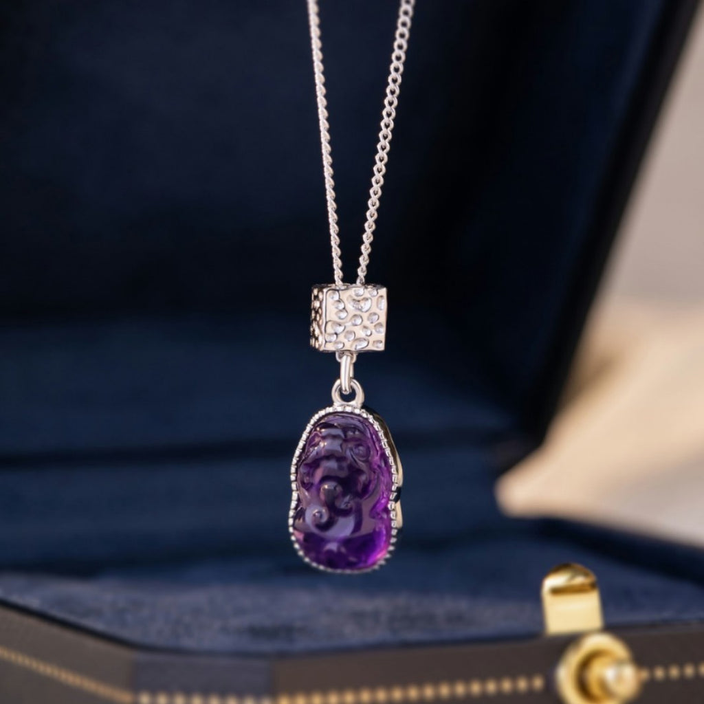 Sterling Silver 925 Necklace New Chinese Style National Fashion Natural Amethyst Clavicle Chain Ins Style Small Red Book Same Pendant