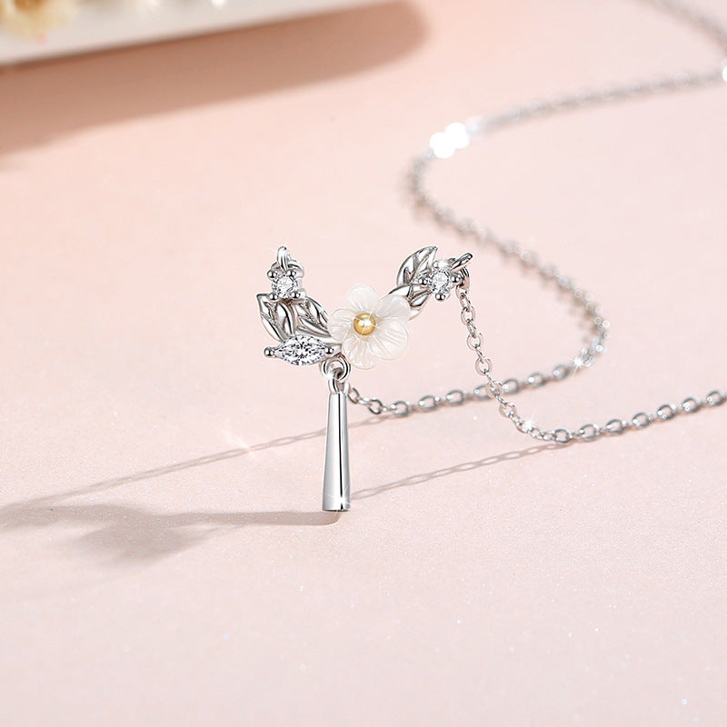 Sterling Silver Cherry Blossom Necklace – Zircon Accents
