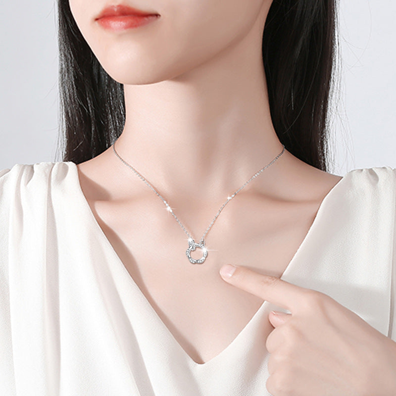 Mobius Ring S999 Pure Silver Necklace Female Niche Design Light Luxury Zircon Clavicle Chain Ring Buckle Pendant