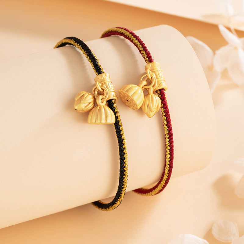 Lucky Lotus Sterling Silver 925 Couple Bracelet New Chinese National Fashion Lotus Red Agate Bracelet Ins Black Agate Bracelet