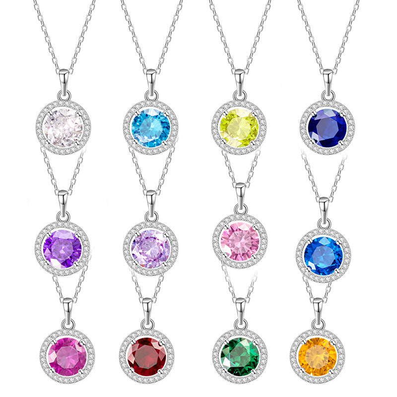 S925 Sterling Silver Twelve Constellation Birthday Stone Necklace Female Light Luxury Niche Birthday Stone Pendant Clavicle Chain Birthday Gift