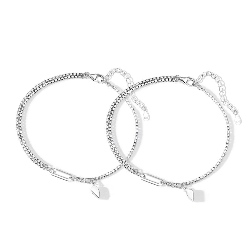 Lovely Sterling Silver 925 Couple Magnetic Bracelet Niche Design Light Luxury Chain Bracelet Ins Style Square Brand Bracelet