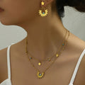 New Fashion Trendy Earrings Clavicle Chain Women's Suit Niche Inlaid Turquoise Design Ear Buckle Necklace Jewelry