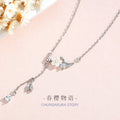 Cherry Blossom Sterling Silver 925 Necklace Women's Fashion Versatile Butterfly Zircon Clavicle Chain Ins Style Flower Tassel Necklace