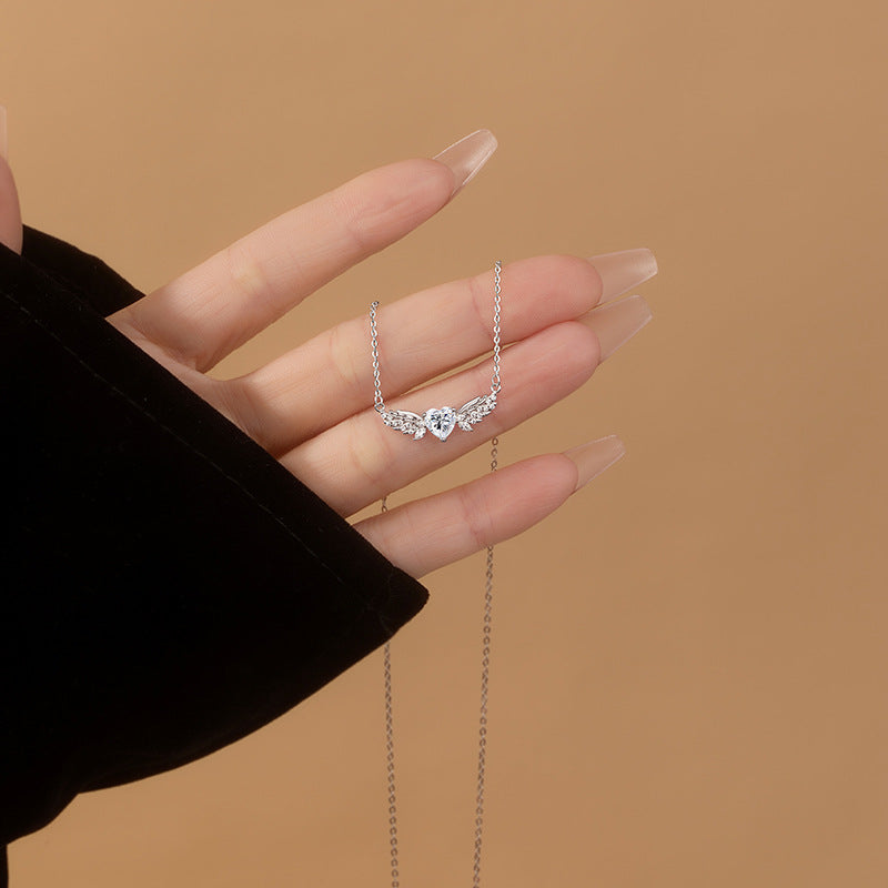 S925 Silver Necklace Women's Light Luxury Niche Angel Wings Love UV Color-Changing Stone Clavicle Chain Ins Style Jewelry