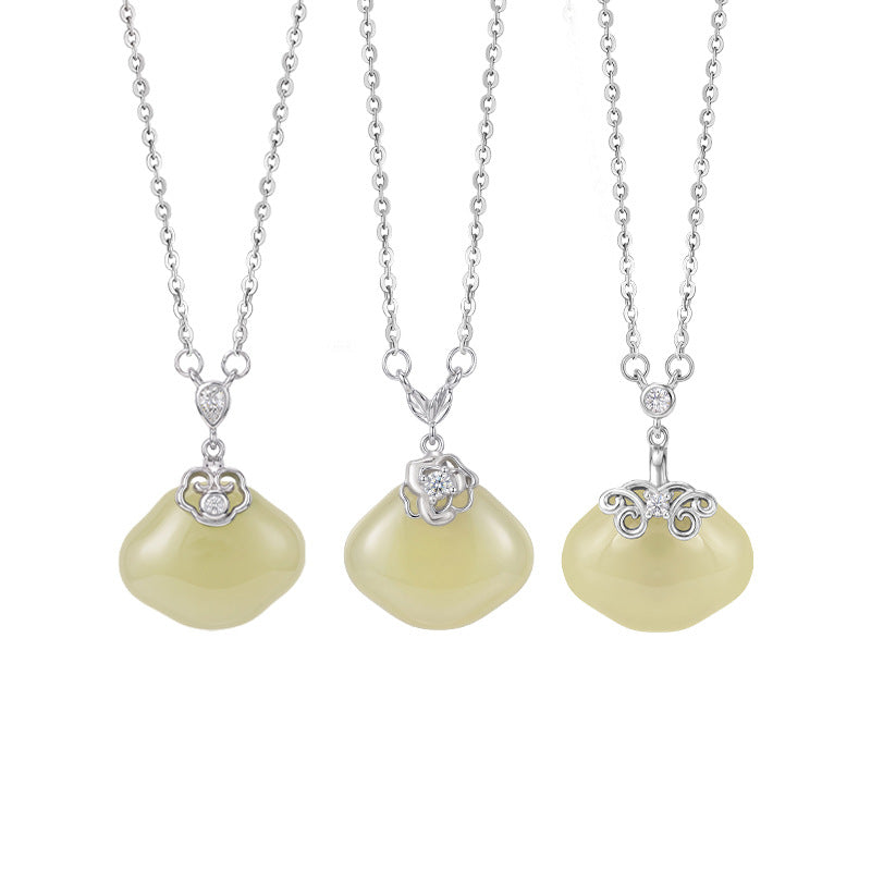 Original Xiangyun Ruyi Hetian Jade S925 Sterling Silver Necklace Women's New Chinese Clavicle Chain National Style Safety Lock Pendant