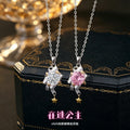 Princess Escape Bow S925 Sterling Silver Necklace Exquisite Brushed Craft Pink White Zircon Girl Style Gift Silver Jewelry