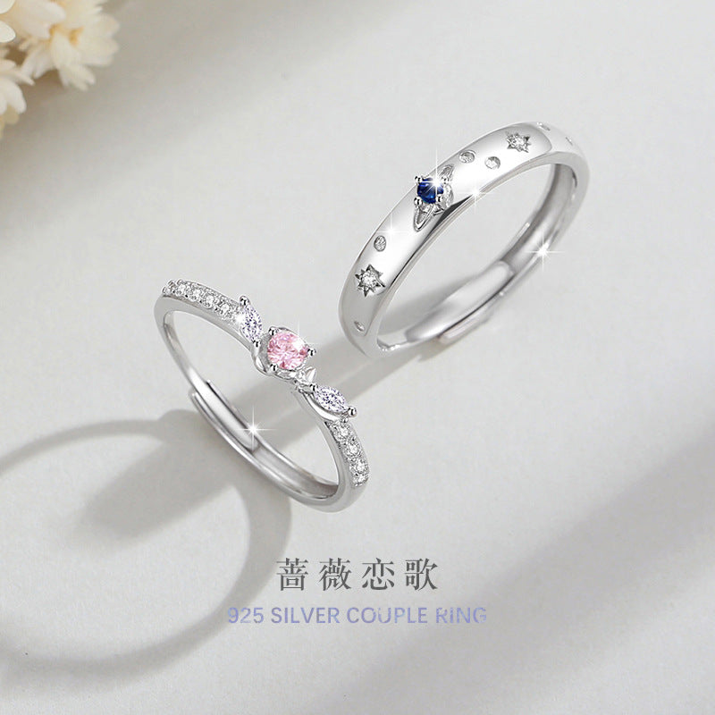 Rose Sterling Silver 925 Couple Ring Men and Women Fashion Versatile Star Ring Ins Style Zircon Planet Ring