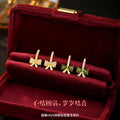 National Fashion S925 Sterling Silver Stud Earrings Women's Lovely Natural Hetian Jade Opal Bow Niche Jade Earrings