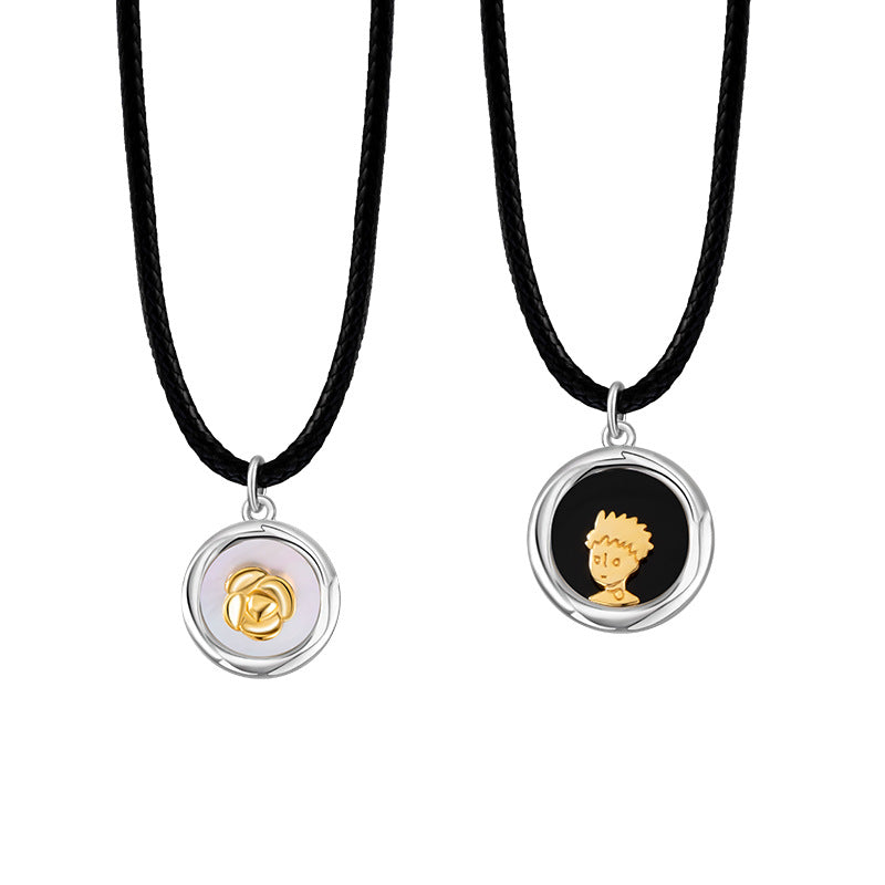 Little Prince and Rose Sterling Silver 925 Couple Necklace Men and Women Fashion Versatile Shell Clavicle Chain Ins Pendant