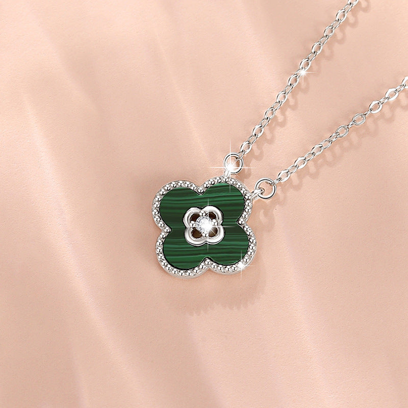 Lucky Clover Sterling Silver 925 Necklace Female Niche Design Light Luxury Peacock Clavicle Chain Ins Flower Pendant