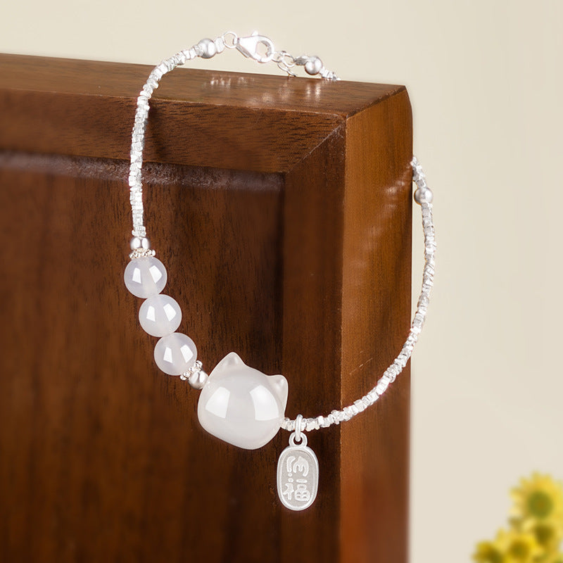 New Meomi Natural White Chalcedony Bracelet Female S925 Sterling Silver Broken Silver Several Two Lucky Brand Bracelet Silver Jewelry Source Factory