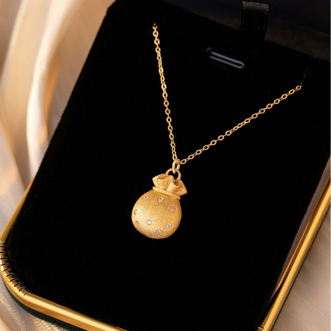 Small Lucky Bag Sterling Silver 925 Necklace New Chinese National Fashion Brushed Money Bag Clavicle Chain Lucky Treasure Rich Pendant
