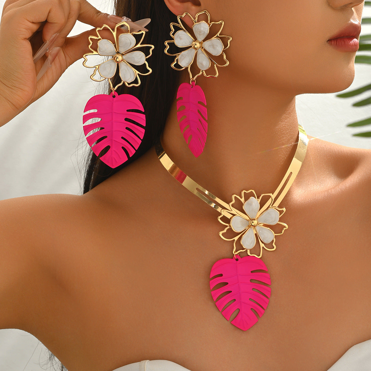 Flower and Pink Leaf Jewelry