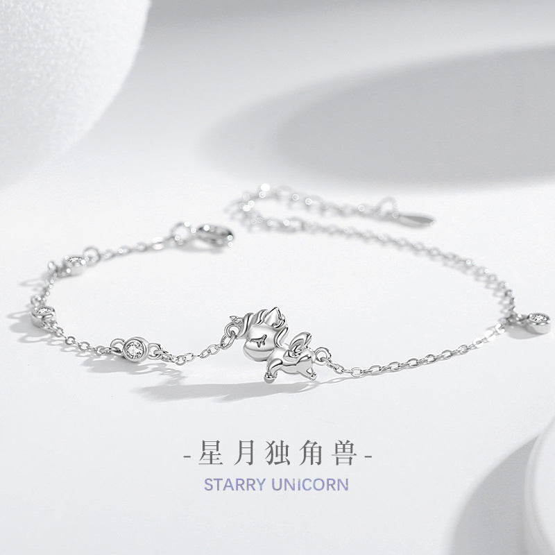 Unicorn Sterling Silver 925 Bracelet Female Niche Design Light Luxury Zircon Bracelet for Girls Ins Star Moon Bracelet