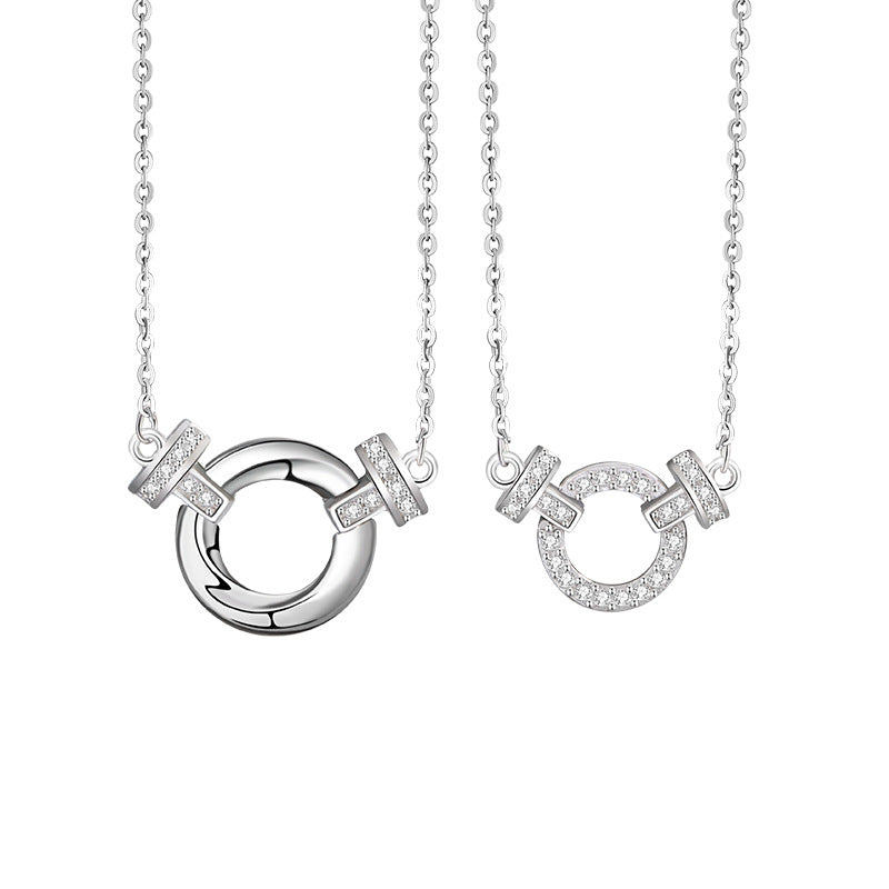 Mobius Sterling Silver 925 Couple Necklace Light Luxury High-Grade Horseshoe Buckle Zircon Clavicle Chain Ins Double Ring Pendant