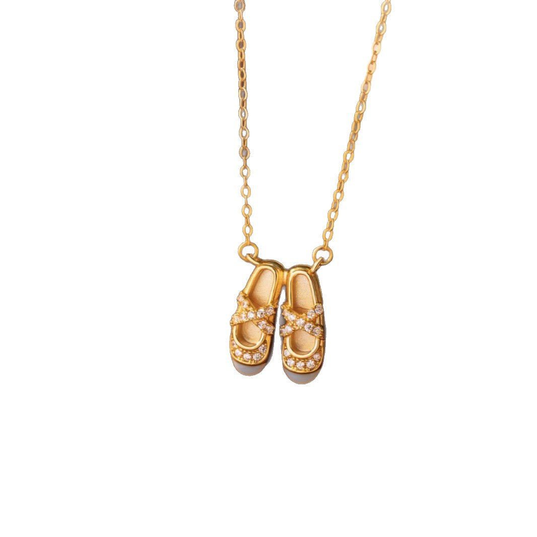 Ballet Shoes Sterling Silver 925 Necklace Female Niche Design Light Luxury Zircon Clavicle Chain Small Red Book Same Pendant