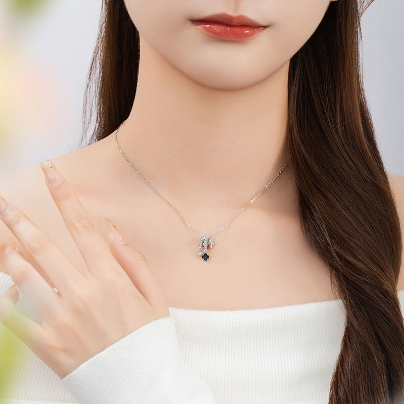 Lucky Clover Sterling Silver 925 Necklace Female Niche Light Luxury Flower Clavicle Chain Ins Style Ring Buckle Pendant