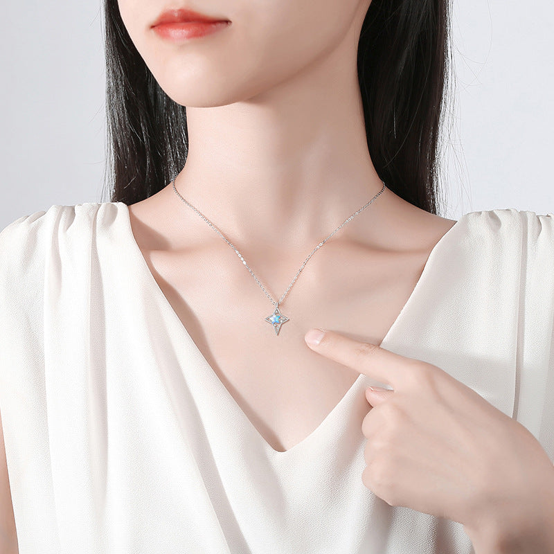 Star's Wish 925 Sterling Silver Necklace Female Niche Design Light Luxury Five-Pointed Star Clavicle Chain Get Things Ins Style Pendant