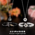 Princess and Knight Couple's S925 Sterling Silver Necklace Bracelet Set Black and White Agate Safety Buckle Silver Jewelry Gift for Women