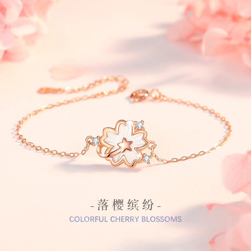 Cherry Blossom Sterling Silver 925 Bracelet Fashion Versatile Star Zircon Bracelet for Girlfriend Ins Style Flower Bracelet