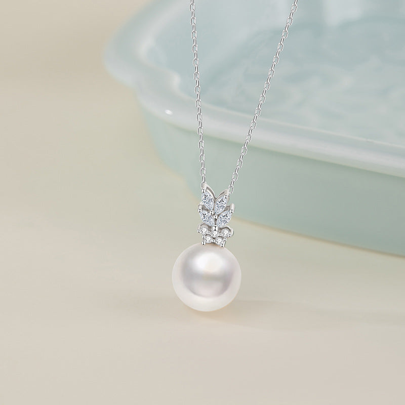 Natural Freshwater Pearl Sterling Silver 925 Necklace Female Niche Design Light Luxury Zircon Clavicle Chain Ins Style Pendant