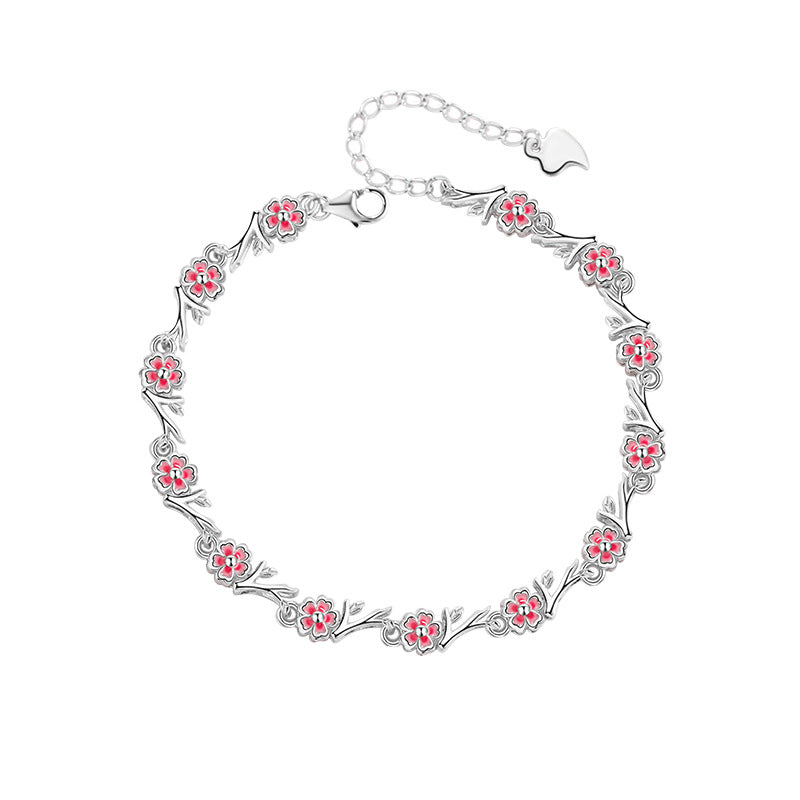 Sansheng Sanshi Shili Peach Blossom Pure Silver 999 Bracelet Female Light Luxury High-Grade Flower Bracelet Ins Style Cherry Blossom Bracelet