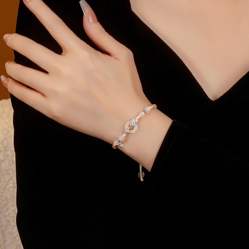 New Chinese Style Couple Bracelet Little Prince and Rose Natural Agate Safety Buckle Bracelet Adjustable Niche Bracelet for Women