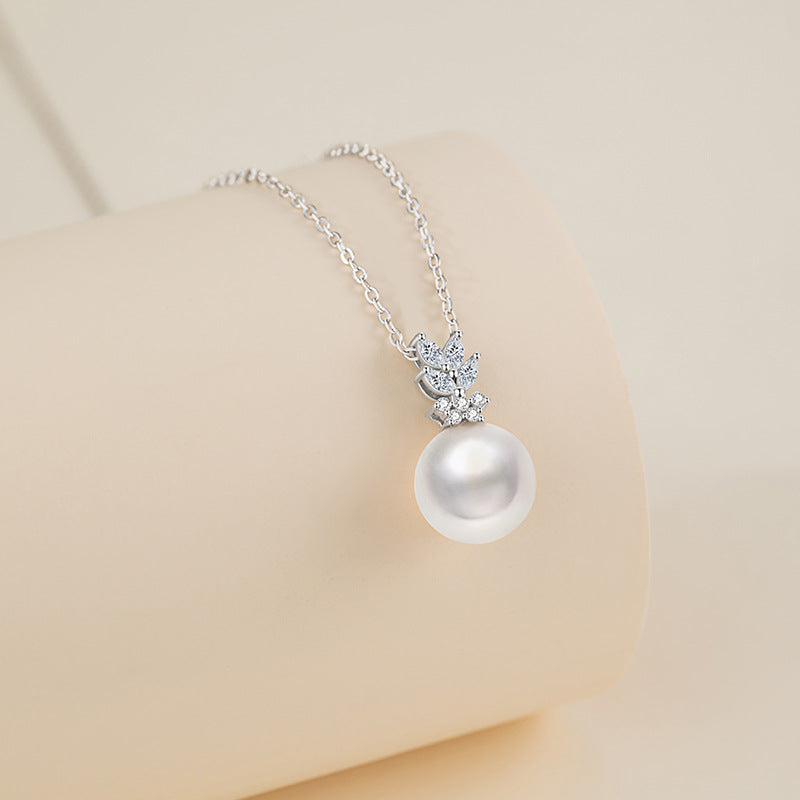 Natural Freshwater Pearl Sterling Silver 925 Necklace Female Niche Design Light Luxury Zircon Clavicle Chain Ins Style Pendant