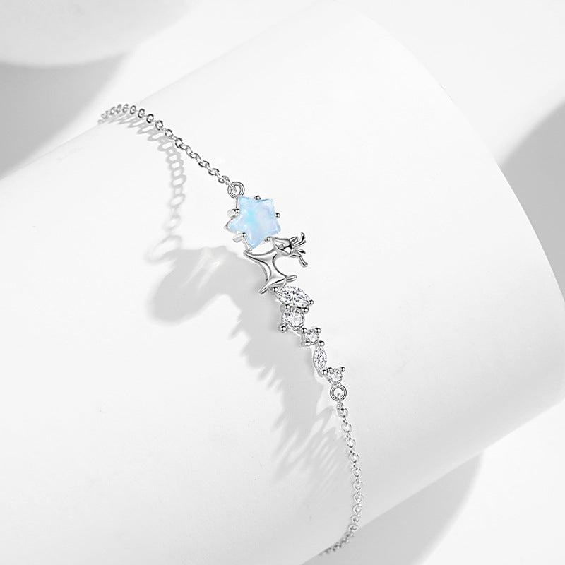 Yilu You Sterling Silver 925 Bracelet Women's Fashion All-Match Star Glass Stone Bracelet Christmas Elk Bracelet