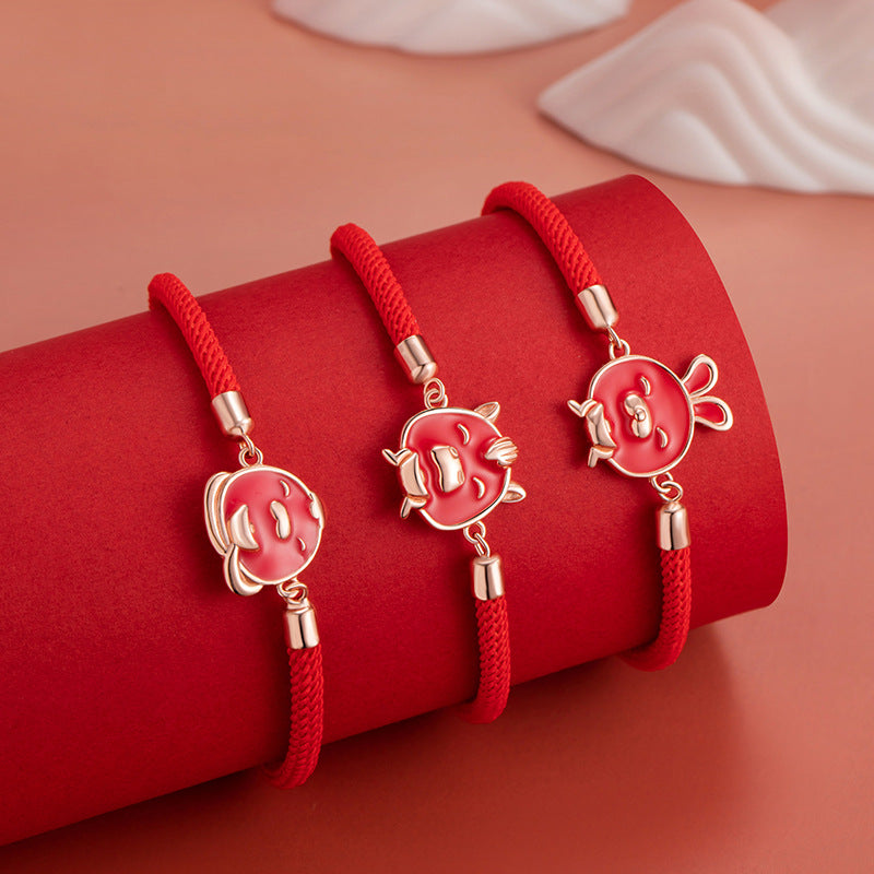 S925 Sterling Silver Temperature-Sensitive Color-Changing Twelve Zodiac Red Rope Bracelet Niche Design Lucky Bracelet Girlfriends Couple Gift