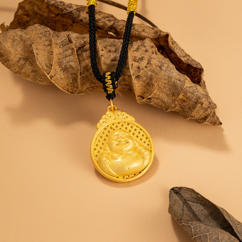 Happy Maitreya Buddha Pure Silver 999 Necklace New Chinese National Fashion Smiling Buddha Woven Necklace Ins Style Auspicious Cloud Buddha Pendant
