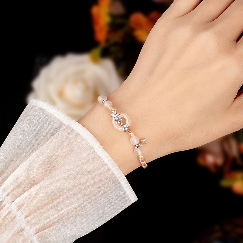 New Chinese Style Couple Bracelet Little Prince and Rose Natural Agate Safety Buckle Bracelet Adjustable Niche Bracelet for Women