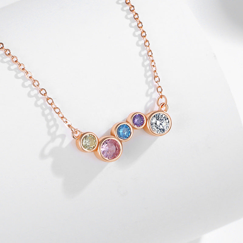 Rainbow Sterling Silver 925 Necklace Female Niche Design Light Luxury Dopamine Zircon Clavicle Chain Get Things Ins Style Pendant