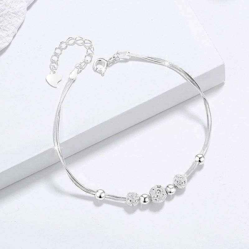 Bell 999 Pure Silver Bracelet Female Niche Design Light Luxury Bracelet Valentine's Day Get Things Ins Sansheng III Bracelet