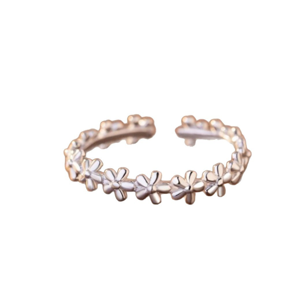 Daisy Pure Silver 925 Ring Female Niche Design Light Luxury Flower Plain Ring Ins Style Romantic Garland Ring