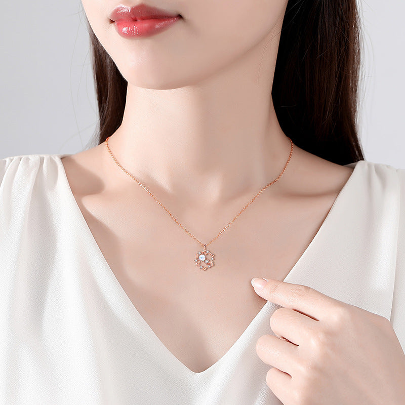 Lucky Garland Sterling Silver 925 Necklace Female Niche Design Light Luxury Zircon Clavicle Chain Ins Style Glazed Stone Pendant