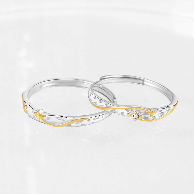 Meteor Shower Sterling Silver 925 Couple Ring Couple's High-Grade Star Zircon Ring Ins Wind Starry Ring