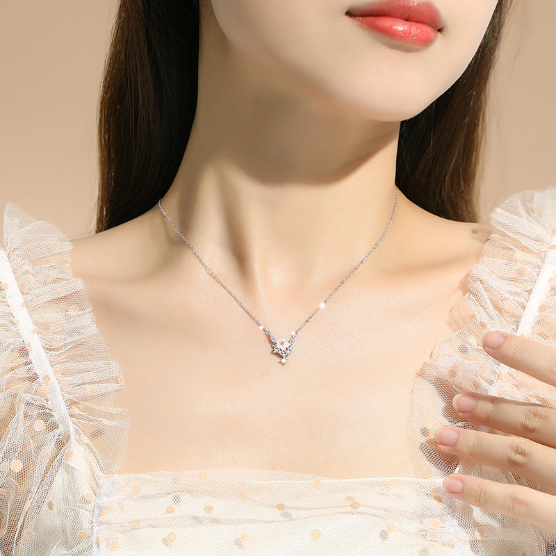 Cherry Blossom Sterling Silver 925 Necklace Female Niche Design Light Luxury Petal Zircon Clavicle Chain Get Things Ins Flower Pendant