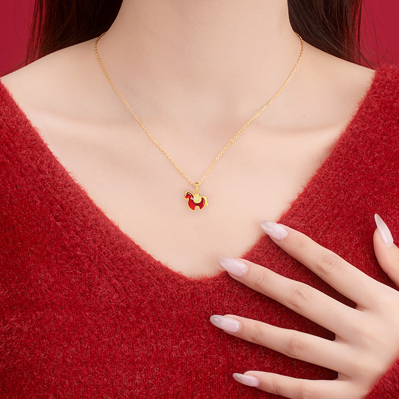 Immediately Rich Flower Sterling Silver 925 Necklace Female New Chinese Red Agate Birth Year Lucky Brand Clavicle Chain Zodiac Pendant