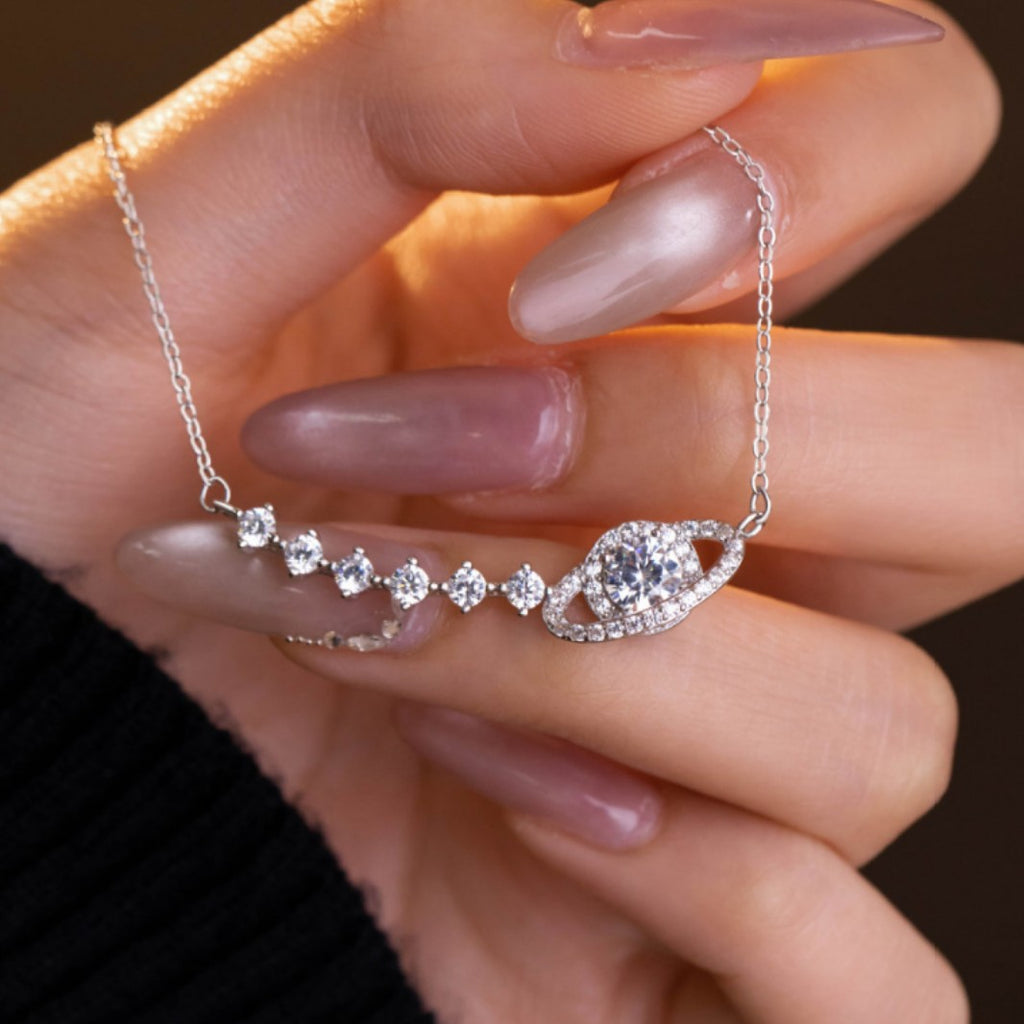 Fantasy Planet Sterling Silver 925 Necklace Female Niche Design Light Luxury Saturn Clavicle Chain Ins Style Star Pendant