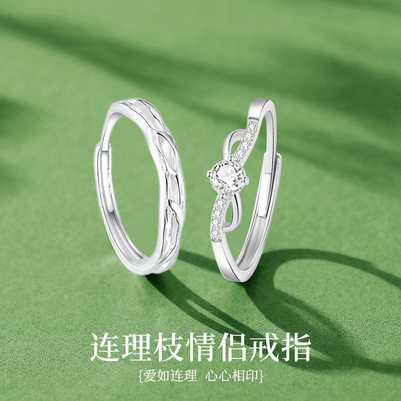 Lianlizhi Sterling Silver 925 Couple Ring Female Light Luxury High-Grade White Crystal Ring Ins Valentine's Day Gift Ring