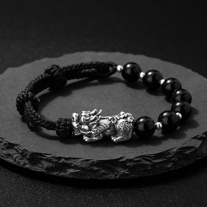 Pure Silver 999 Bracelet Men's Niche Light Luxury High-Grade Feeling NAFU Bracelet New Chinese National Fashion Red Agate Bracelet