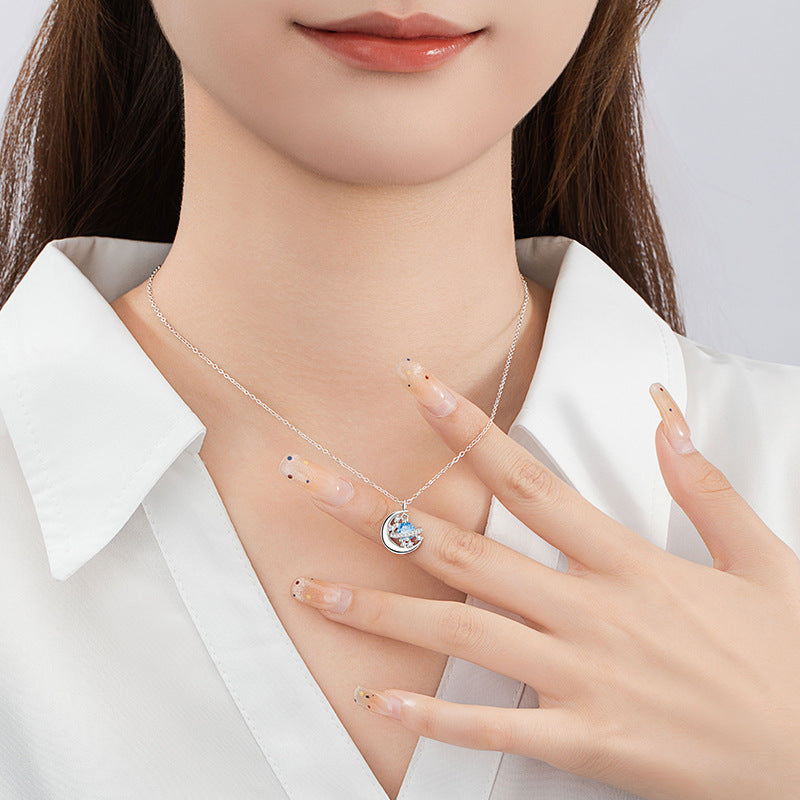 Romantic Planet Sterling Silver 925 Necklace Women's Fashion All-Match Star River Clavicle Chain Ins Style Star Moon Pendant