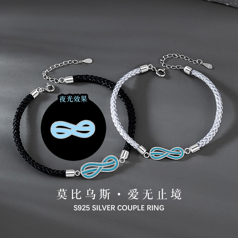 Mobius Sterling Silver 925 Luminous Couple Bracelet Fashion Versatile Unlimited Symbol Bracelet Ins Style Bracelet