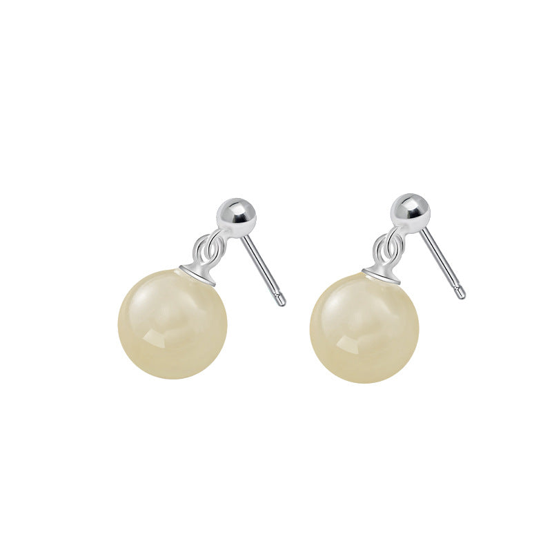 S925 Silver Natural Hetian Jade Stud Earrings New Chinese Pearl National Style Light Luxury Niche Commuter Earrings Female Factory Wholesale