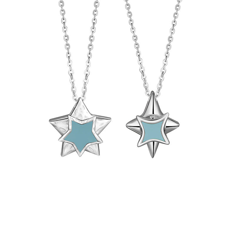 Creative Luminous Rotatable Star Silver Necklace S925 Sterling Silver Niche Design Sense Birthday Gift for Girlfriend Wholesale